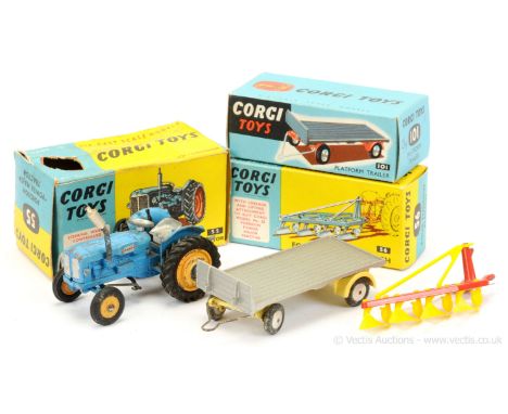 Corgi 55 Fordson Power Major Tractor - blue, pale orange hubs, silver seat and steering wheel - Fair in a Poor blue and yello