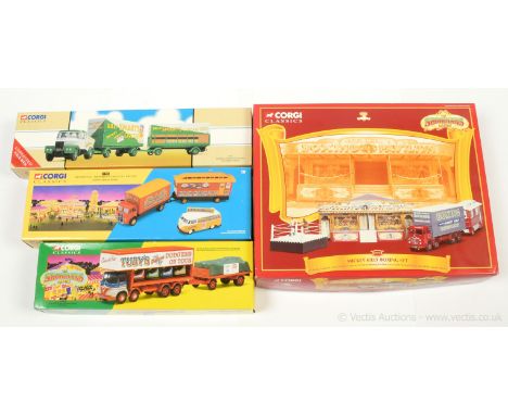 Corgi Classics a group of "Showmans" related to include 31702 "Saddlers" Set; 31012 "Mickey Kiely" Boxing Set; 14101 "Tubys" 