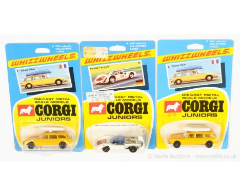 Corgi Juniors 2 Citroen Safari - yellow, bare metal base, yellow interior, white boat - a pair which are generally Near Mint 