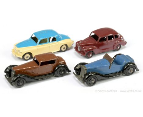 Dinky 36 Series 2-seater Sports Car - blue, black including ridged hubs; Humber - brown, black including ridged hubs; 156 Rov