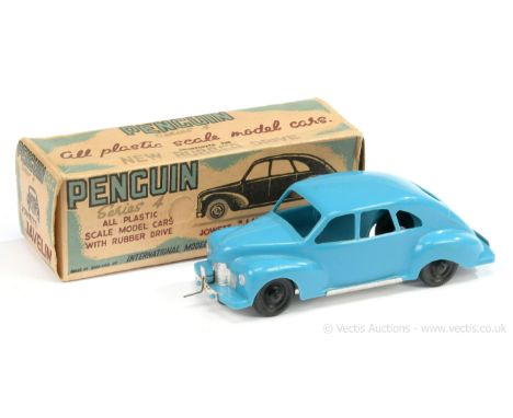 Penguin (International Model Aircraft Ltd) Jowett Javelin plastic and tinplate Saloon - blue, silver trim - Excellent Plus in