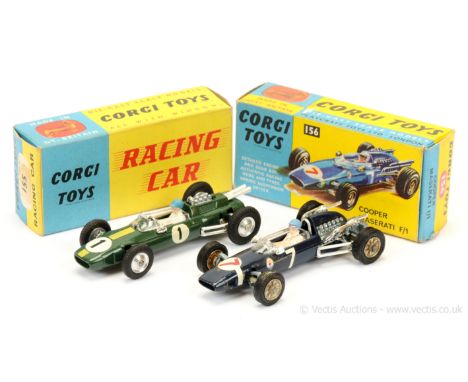 Corgi 155 Lotus Racing Car - green, spun hubs, yellow, white and black racing number 1 decals on sides and front, figure driv