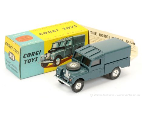 Corgi 351 "RAF" Land Rover - greyish-blue including metal tilt, silver trim, chrome spun hubs with black treaded tyres, tow h