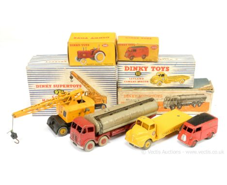 Dinky group to include 504 Foden (Type 2) 14-ton Tanker; 260 Morris Commercial "Royal Mail" Delivery Van; 933 Leyland Comet C