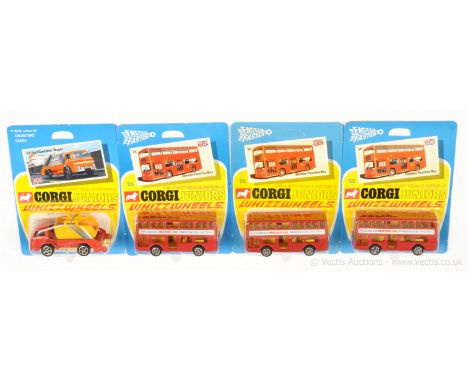 Corgi Juniors group to include 54 Ford Skip Truck - red, yellow plastic base and skip; 3 x 55 Daimler Fleetline Bus "Esso Uni
