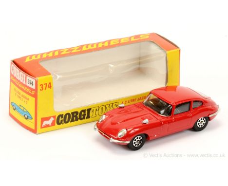 Corgi 374 Jaguar 4.2 Litre Type E - red body, black interior and exhaust, with side mirrors - Excellent (does have some small