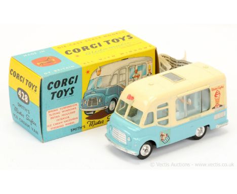 Corgi 428 Smith's Karrier Ice Cream Van "Mister Softee" - two-tone cream, blue including interior with figure, silver trim, s