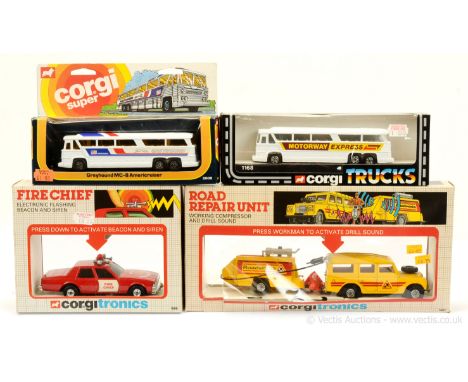 Corgi 1163 "Motorway Express" Coach; another but 2008 "Greyhound" - conditions are generally Near Mint in Excellent to Excell