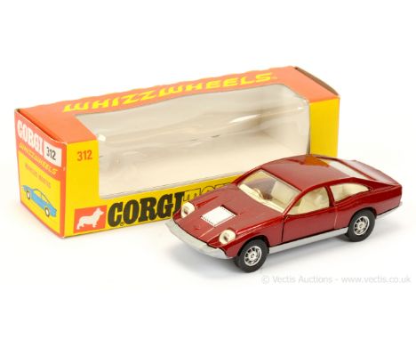 Corgi 312 Whizzwheels Marcos Mantis - metallic red (maroon), off-white interior, silver base, spoked Whizzwheels - Near Mint 