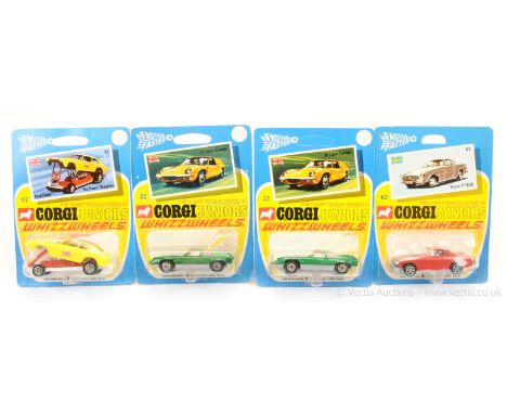 Corgi Juniors group to include 32 Lotus Europa - metallic green, silver base, yellow interior and engine cover; another but d