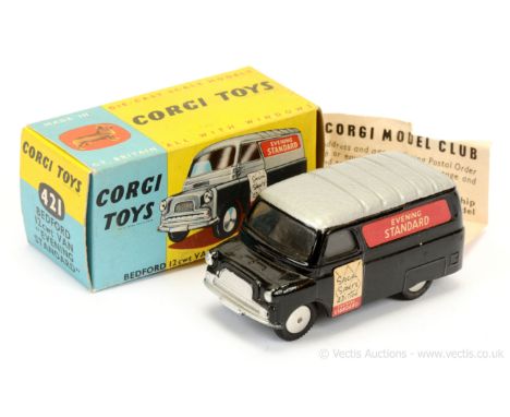 Corgi 421 Bedford "Evening Standard" Delivery Van - black body, silver ribbed roof, flat spun hubs - Near Mint - beautiful ex