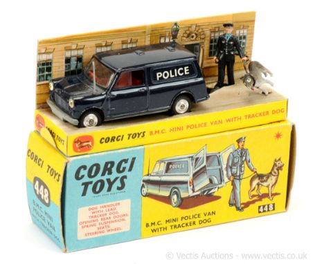 Corgi 448 BMC "Police" Van - dark blue including opening rear doors, red interior, grey base and plastic aerial, spun hubs - 