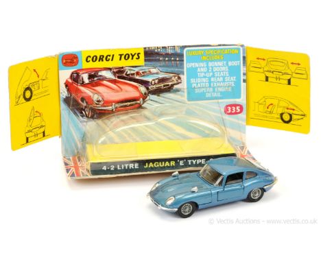 Corgi 335 Jaguar 4.2 Litre Type E - blue body, black interior, wire wheels, chrome trim - Near Mint - beautiful example in a 