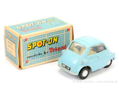 Triang Spot On 118 BMW Isetta - pale blue, cream interior &amp; steering wheel, silver trim, chrome flat spun hubs - Good Plu