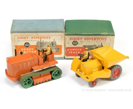 Dinky 562 Muir Hill Dumper - yellow, red metal wheels, black seat and steering wheel, light tan figure driver - Fair to Good 