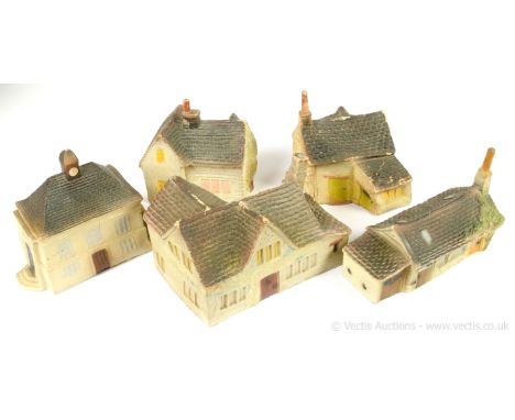 Triang Spot On a group of Rubber Buildings including; Bourton Town Hall; "Post Office" plus others - conditions are generally