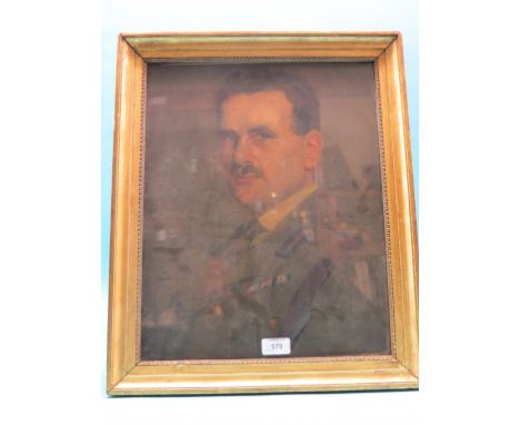 An oil on canvas - portrait bust of a WWI officer, indistinctly signed, 18 x 14in.