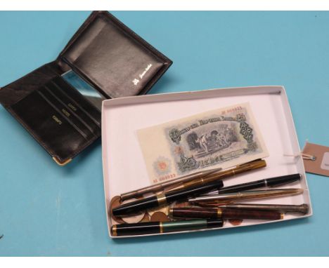 An engine-turned silver ever-pointed pencil, three other pencils, three fountain pens including Parker and Shaeffer, eastern 