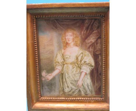 19th century French school - watercolour, three-quarter length portrait of a young lady, unsigned, 12 x 9in. - indistinctly i