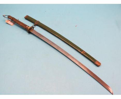 A modern Indian/Chinese replica Samurai sword, 28in. curved, single-edged blade, within green scabbard Shipping arrangements 