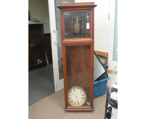 A large 19th century walnut wall clock, enamelled dial named R. V . Moseley, Worthing & Brighton, in walnut case with glazed 