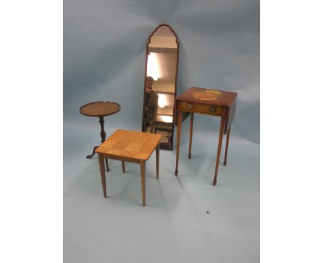 Two Russell of Broadway sycamore occasional tables, applied labels beneath, 1ft. 3in., together with a Victorian drop-leaf oc