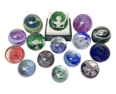 Twelve Caithness glass paperweights, to include Pastel, Mooncrystal and Fiesta, together with Baccarat 'The Princess Anne' pa