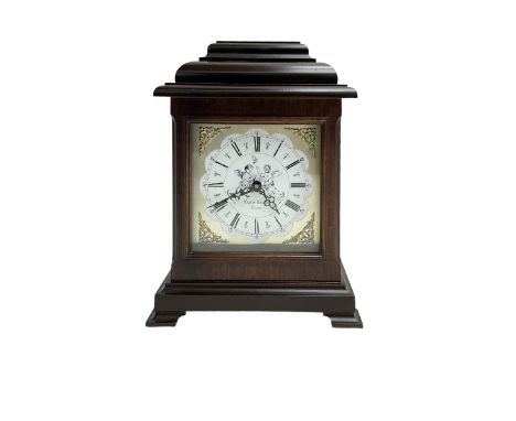 20th century - Georgian design mahogany bracket clock with a battery movement, dial inscribed  "English Elegance" with cherub