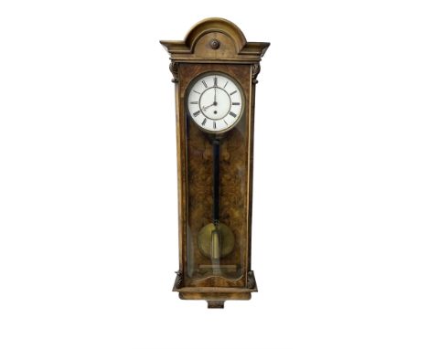 German - 19th century single train weight driven Vienna regulator in a figured walnut case, with a break arch top and ogee ba