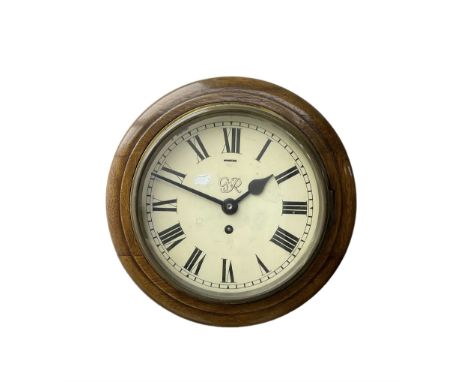 English - 20th century timepiece wall clock with a beech wooden bezel and 8” painted dial, Roman numerals, spade hands and Ge
