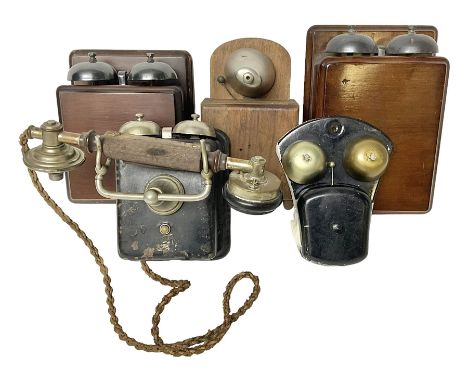 Two GPO wall mounted bell boxes, the first example marked no.1, and no.1A, together with three other wall mounted bell boxes 