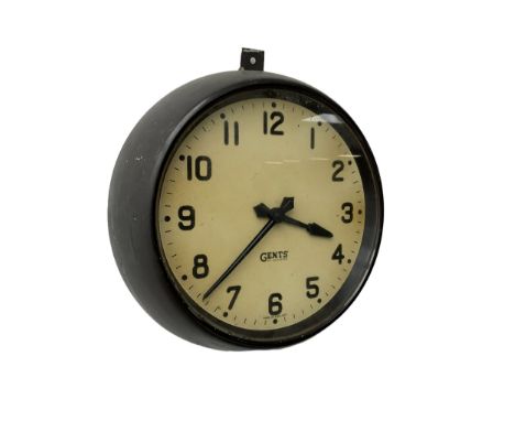 Gent - mid 20th century electric slave clock in a circular metal case, 8” painted dial with Arabic numerals and baton hands.
