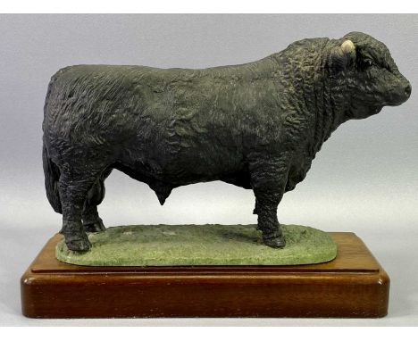 SHEBEG POTTERY ISLE OF MAN WELSH BLACK BULL - by John Harper, standing on an oval green grassy base, impressed 'Harper Shebeg