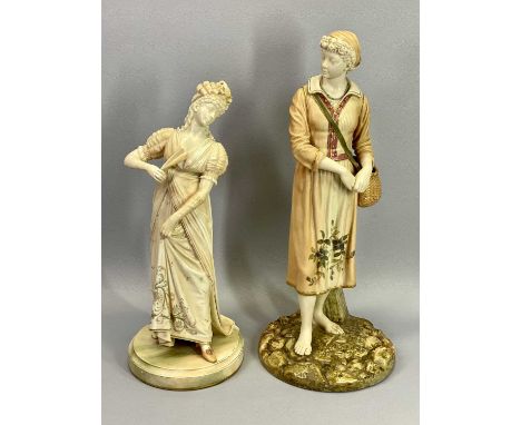 ROYAL WORCESTER FIGURINE - No 1027 of a lady, 37cms tall and another (similar unmarked), 42cms tall