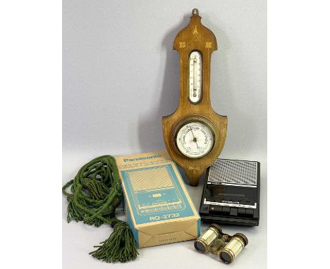 EDWARDIAN INLAID MAHOGANY WALL BAROMETER WITH THERMOMETER, Panasonic slimline cassette recorder in original box, pair of moth