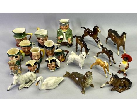 BESWICK ANIMALS &amp; FOALS (11), Royal Doulton and other character jugs (10), ETC, the Beswick includes an umbrella penguin,