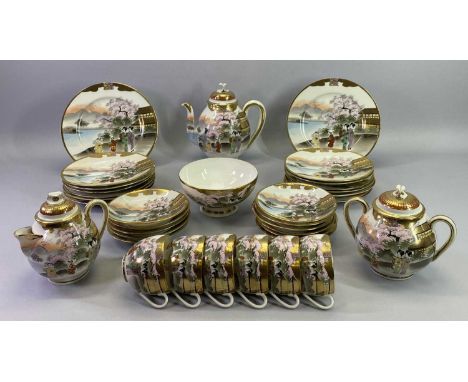 VINTAGE JAPANESE EGGSHELL TEA SERVICE, 34 PIECES - to include a teapot, milk jug and sugar bowl with covers