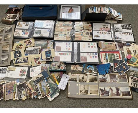 STAMPS - three albums consisting of first day covers and one album of postmarks, plus, a Glory Box of Great Britain and Isle 