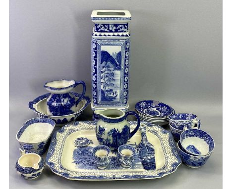 MIXED BLUE &amp; WHITE POTTERY &amp; PORCELAIN WARE - to include an Adams landscape pattern meat platter, 32 x 41.5cms, 20th 