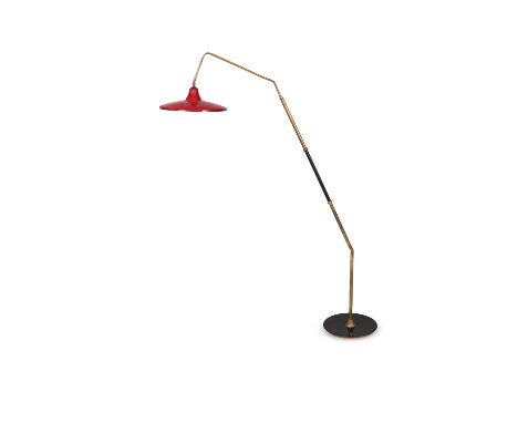 A 1950S BRASS AND ENAMEL FLOOR LAMP, Italy. 153cm (h)