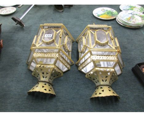Pair of ornate brass wall light fittings