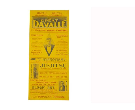 The Great Davalle Magic Poster c' 1918-20 Billed as a Magician",  "Mesmerist" &amp; "Mind Reader" the Australian The Great Da