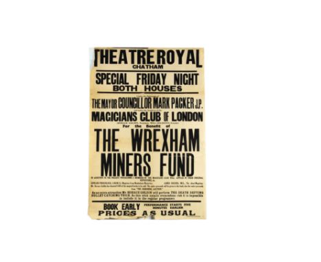 Miners Charity Magic Poster c' 1934 At the Theatre Royal Chatham, a charity magic show in aid of the Wrexham Miners Fund (pos