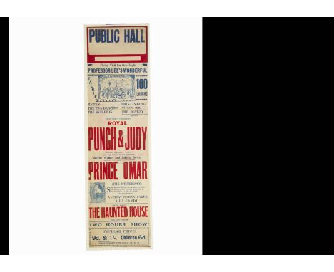 Magic Poster c' early 1920's Variety bill for an un-named "Public Hall" with a marionette show (illustrated on the poster), P