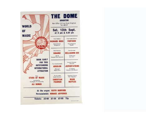 Brighton Magic Poster c' 1970's "The World Of Magic" at the Dome, Brighton, featuring a host of international magicians inclu