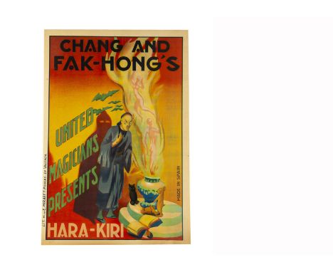 Chang &amp; Fak-Hong Magic Poster c' 1920's For a performance of "Hara-Kiri". Chang &amp; Fak-Hong toured extensively with va
