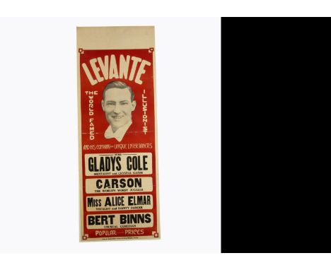 Levante Australian Magic Poster c' 1930's Utilising the same photographic image of Levante as the previous Lot but with a dif