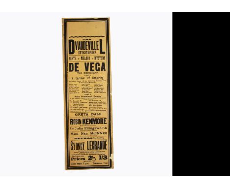 De Vega Magic Poster c' 1920's A generic tour poster for this Variety bill headlined by De Vega with a "Carnival Of Conjuring