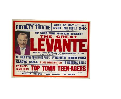 The Great Levante Magic Poster 1958 An unusual poster in that the depiction of the master magician is in colour. The poster b