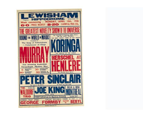 Murray Magic Poster 1946 For the Lewisham Hippodrome advertising "The Greatest Novelty Show In The Universe" April 1946 &amp;